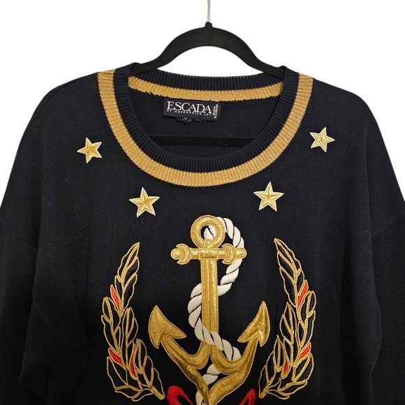 Vintage Escada Margaretha Ley Nautical Anchor Holiday Sweater Size 40 M/L - Picture 4 of 9